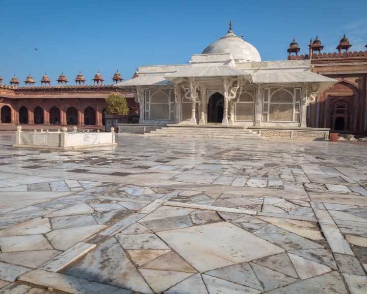 The courtyard of the Taj Mahal in Agra features impressive stamped concrete.